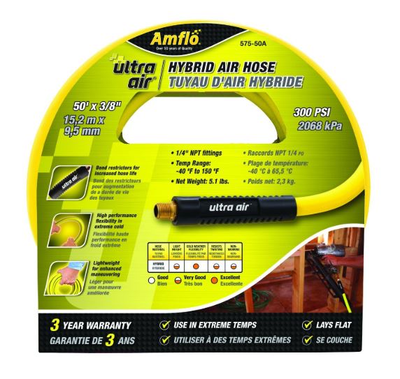 50' x 3/8" Ultra Air Hybrid Air Hose, 1/4” Fittings